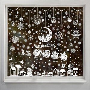 277 Pcs Christmas Window Stickers - Double Sided Moon & House Decals for Home